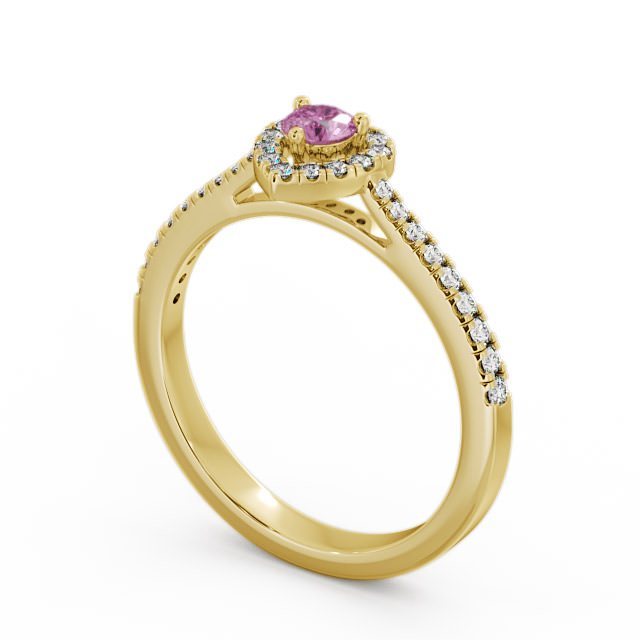 Halo Pink Sapphire and Diamond 0.50ct Ring 18K Yellow Gold - Neiva