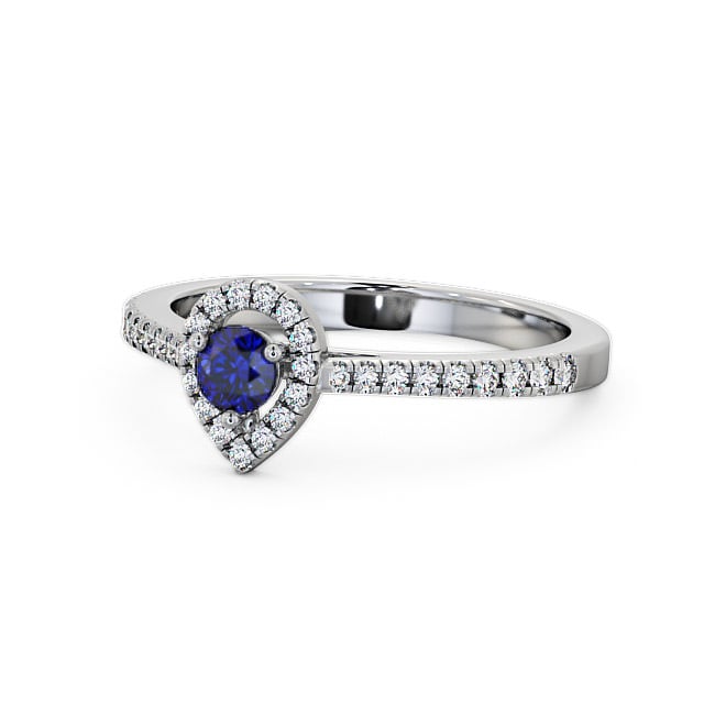 Halo Blue Sapphire and Diamond 0.37ct Ring 9K White Gold - Ruelle GEM17_WG_BS_FLAT
