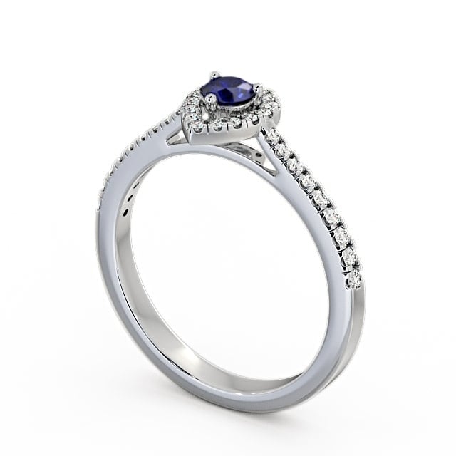 Halo Blue Sapphire and Diamond 0.37ct Ring 18K White Gold - Ruelle GEM17_WG_BS_SIDE