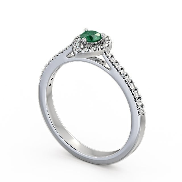Halo Emerald and Diamond 0.34ct Ring 9K White Gold - Ruelle