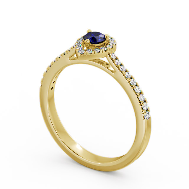 Halo Blue Sapphire and Diamond 0.37ct Ring 18K Yellow Gold - Ruelle GEM17_YG_BS_SIDE