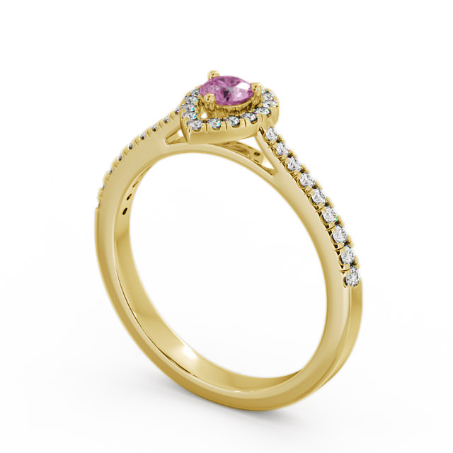 Halo Pink Sapphire and Diamond 0.37ct Ring 18K Yellow Gold - Ruelle GEM17_YG_PS_SIDE