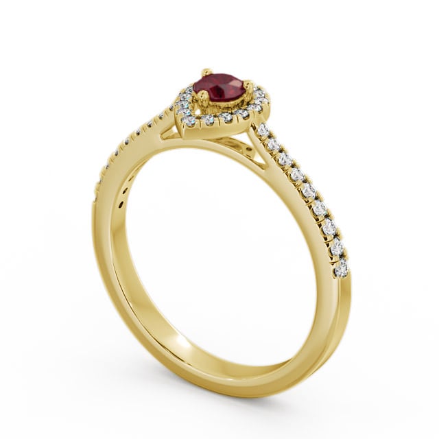 Halo Ruby and Diamond 0.37ct Ring 9K Yellow Gold - Ruelle GEM17_YG_RU_SIDE