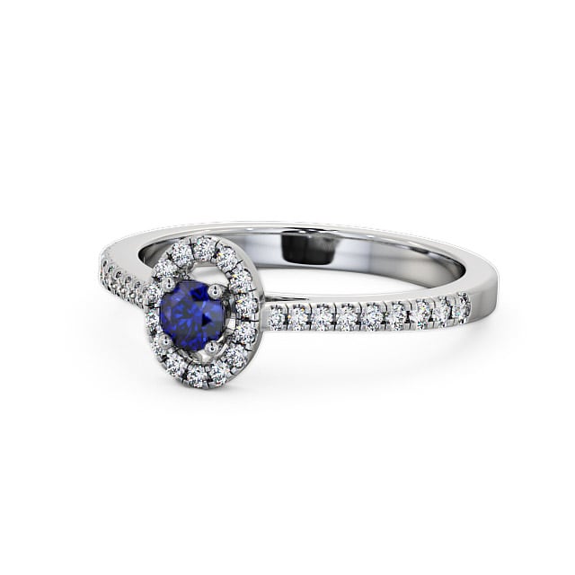 Halo Blue Sapphire and Diamond 0.36ct Ring 18K White Gold - Verel GEM18_WG_BS_FLAT