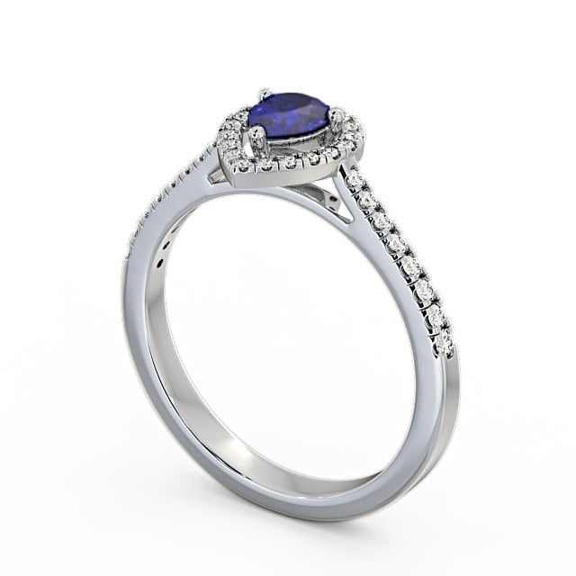 Halo Blue Sapphire and Diamond 0.57ct Ring 18K White Gold - Orla GEM19_WG_BS_SIDE