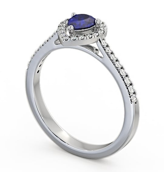 Halo Blue Sapphire and Diamond 0.57ct Ring 9K White Gold GEM19_WG_BS_THUMB1