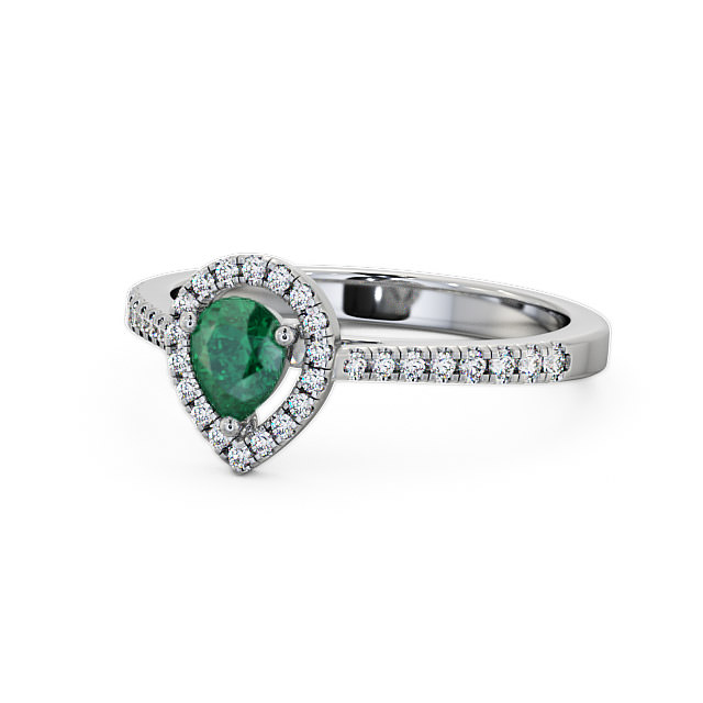 Halo Emerald and Diamond 0.52ct Ring 9K White Gold - Orla GEM19_WG_EM_FLAT