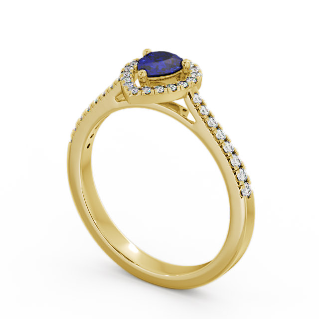Halo Blue Sapphire and Diamond 0.57ct Ring 9K Yellow Gold - Orla