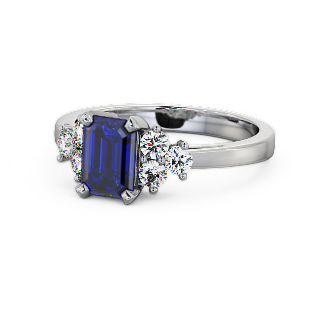 Blue Sapphire and Diamond 1.51ct Ring 9K White Gold - Ambra GEM1_WG_BS_FLAT