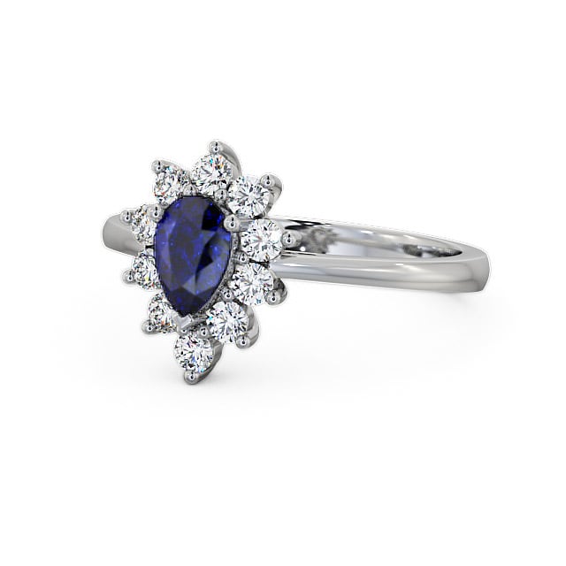 Cluster Blue Sapphire and Diamond 0.85ct Ring 18K White Gold - Lacey GEM20_WG_BS_FLAT