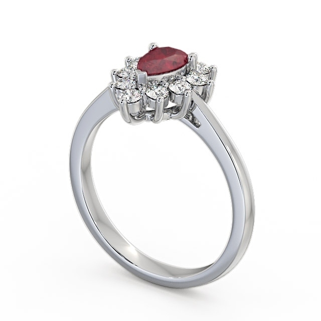 Cluster Ruby and Diamond 0.85ct Ring 18K White Gold Lacey