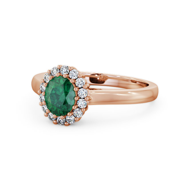 Halo Emerald and Diamond 0.73ct Ring 18K Rose Gold - Evita GEM21_RG_EM_FLAT