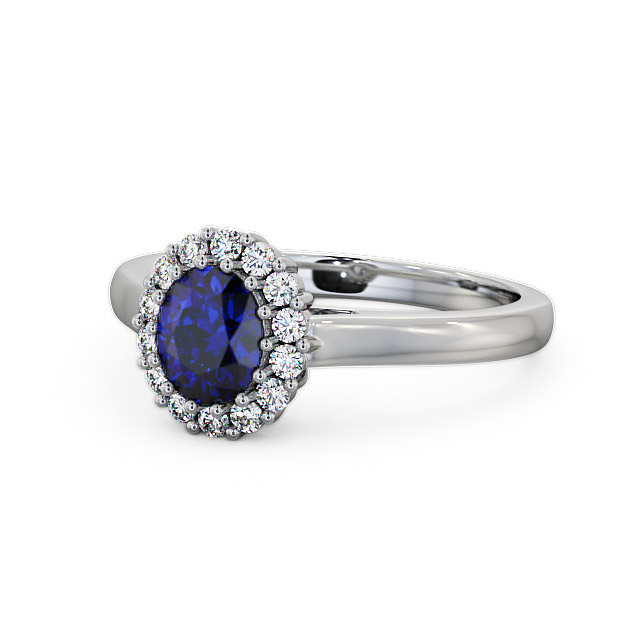 Halo Blue Sapphire and Diamond 0.81ct Ring Palladium - Evita GEM21_WG_BS_FLAT