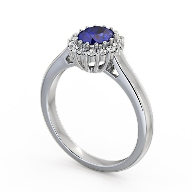Halo Blue Sapphire and Diamond 0.81ct Ring Platinum - Evita GEM21_WG_BS_SIDE