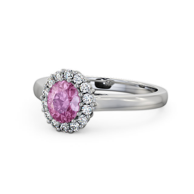 Halo Pink Sapphire and Diamond 0.81ct Ring Palladium - Evita GEM21_WG_PS_FLAT