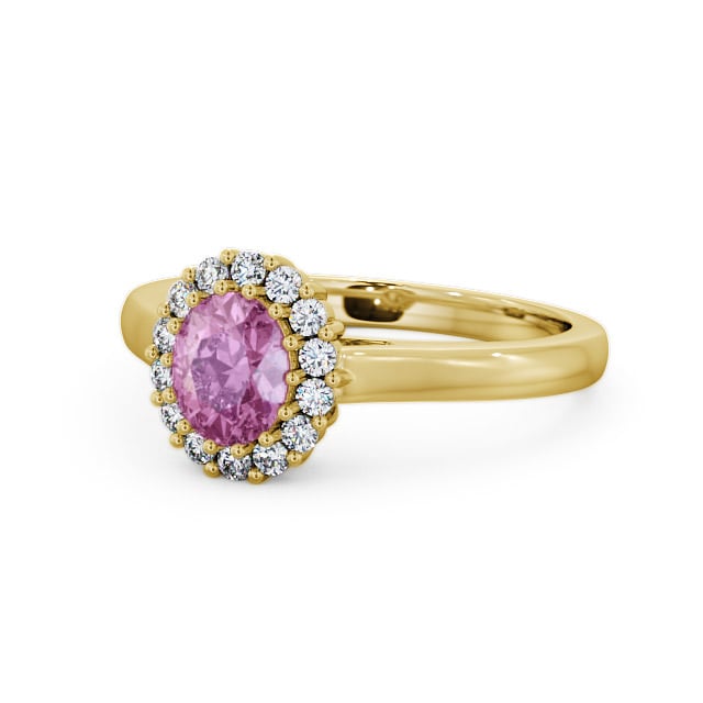 Halo Pink Sapphire and Diamond 0.81ct Ring 18K Yellow Gold - Evita GEM21_YG_PS_FLAT