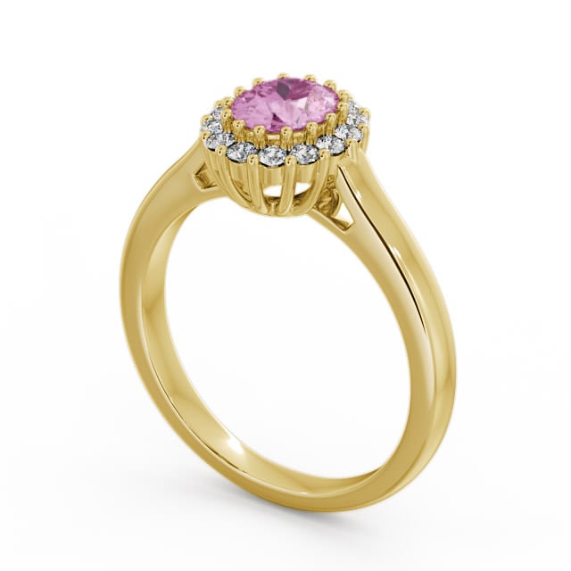 Halo Pink Sapphire and Diamond 0.81ct Ring 9K Yellow Gold - Evita