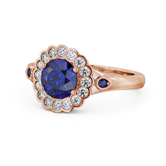 Halo Blue Sapphire and Diamond 1.69ct Ring 9K Rose Gold - Belen GEM22_RG_BS_FLAT