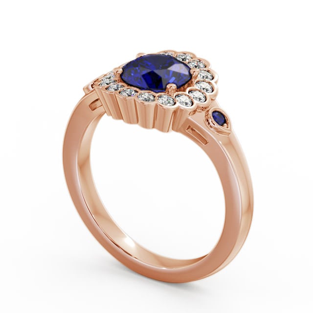 Halo Blue Sapphire and Diamond 1.69ct Ring 18K Rose Gold - Belen