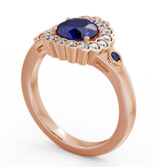 Halo Blue Sapphire and Diamond 1.69ct Ring 18K Rose Gold - Belen GEM22_RG_BS_THUMB1