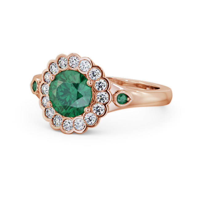 Halo Emerald and Diamond 1.53ct Ring 9K Rose Gold - Belen GEM22_RG_EM_FLAT