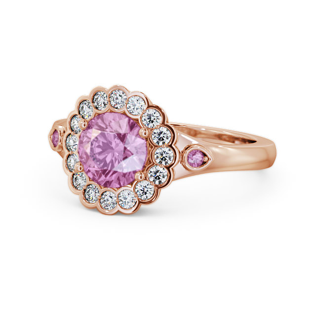 Halo Pink Sapphire and Diamond 1.69ct Ring 18K Rose Gold - Belen GEM22_RG_PS_FLAT