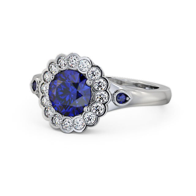 Halo Blue Sapphire and Diamond 1.69ct Ring Palladium - Belen GEM22_WG_BS_FLAT
