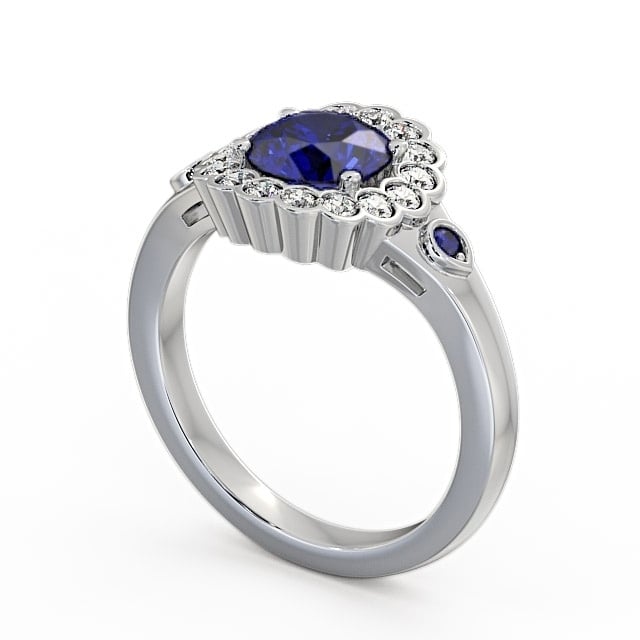 Halo Blue Sapphire and Diamond 1.69ct Ring 18K White Gold - Belen GEM22_WG_BS_SIDE