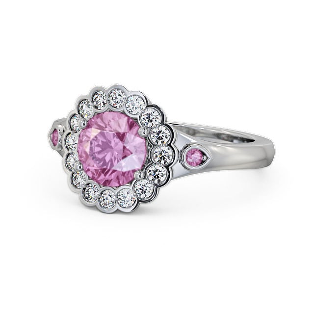 Halo Pink Sapphire and Diamond 1.69ct Ring 9K White Gold - Belen GEM22_WG_PS_FLAT