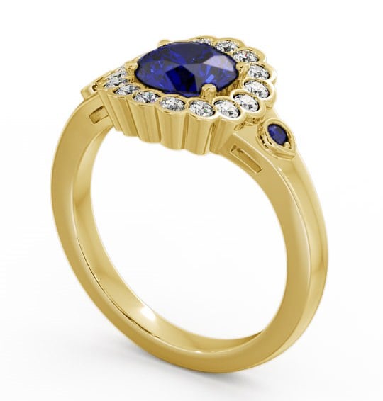 Halo Blue Sapphire and Diamond 1.69ct Ring 9K Yellow Gold - Belen GEM22_YG_BS_THUMB1
