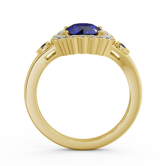 Halo Blue Sapphire and Diamond 1.69ct Ring 9K Yellow Gold - Belen GEM22_YG_BS_UP