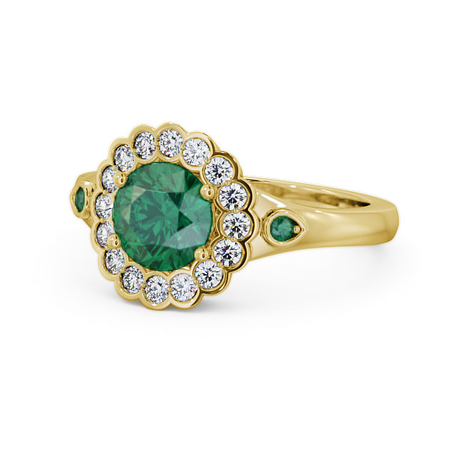 Halo Emerald and Diamond 1.53ct Ring 9K Yellow Gold - Belen GEM22_YG_EM_FLAT