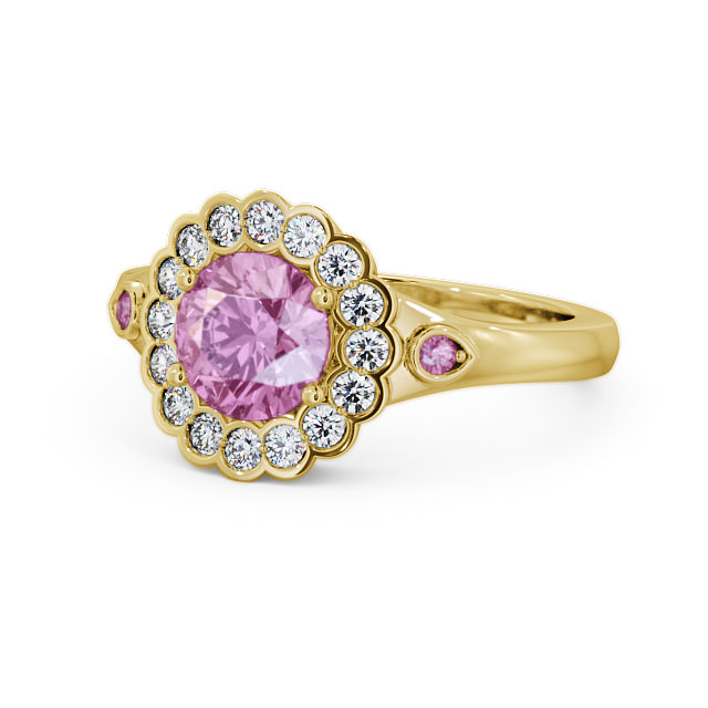 Halo Pink Sapphire and Diamond 1.69ct Ring 18K Yellow Gold - Belen GEM22_YG_PS_FLAT