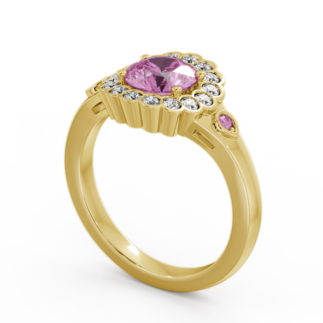 Halo Pink Sapphire and Diamond 1.69ct Ring 18K Yellow Gold - Belen GEM22_YG_PS_SIDE