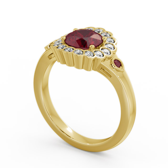 Halo Ruby and Diamond 1.69ct Ring 9K Yellow Gold - Belen