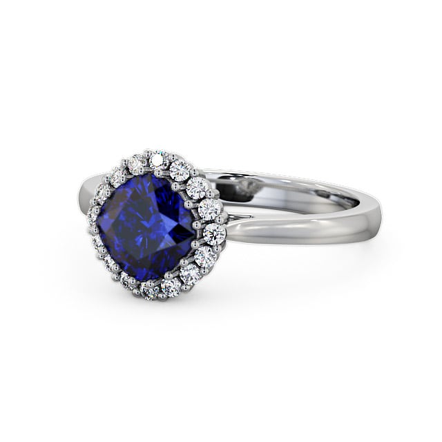 Halo Blue Sapphire and Diamond 1.46ct Ring 18K White Gold - Sienna GEM23_WG_BS_FLAT