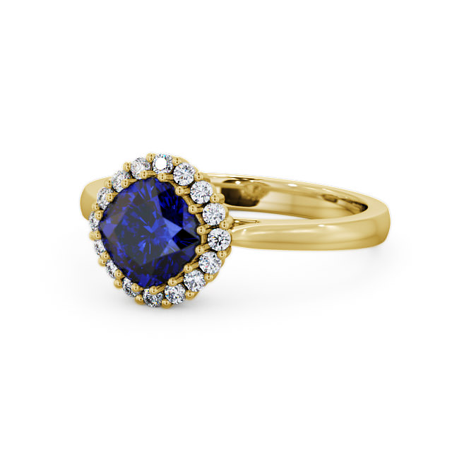 Halo Blue Sapphire and Diamond 1.46ct Ring 9K Yellow Gold - Sienna GEM23_YG_BS_FLAT