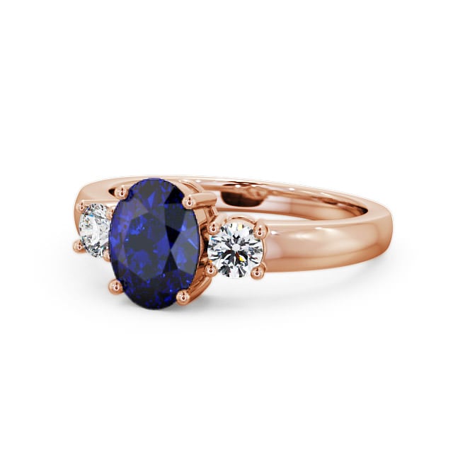 Three Stone Blue Sapphire and Diamond 1.30ct Ring 9K Rose Gold - Mila GEM24_RG_BS_FLAT