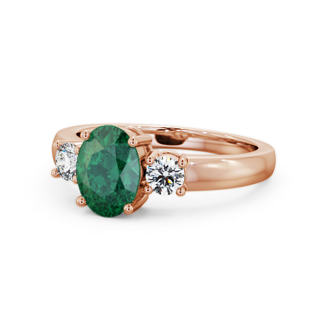 Three Stone Emerald and Diamond 1.15ct Ring 18K Rose Gold - Mila GEM24_RG_EM_FLAT