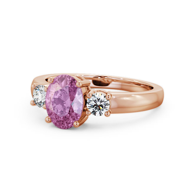 Three Stone Pink Sapphire and Diamond 1.30ct Ring 18K Rose Gold - Mila GEM24_RG_PS_FLAT