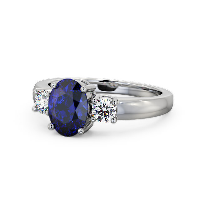 Three Stone Blue Sapphire and Diamond 1.30ct Ring Platinum - Mila GEM24_WG_BS_FLAT