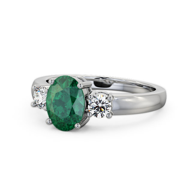 Three Stone Emerald and Diamond 1.15ct Ring Platinum - Mila GEM24_WG_EM_FLAT