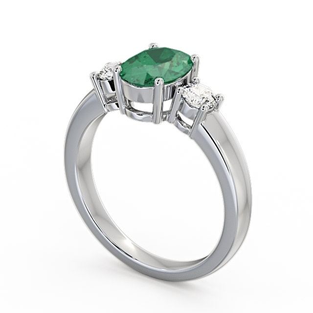 Three Stone Emerald and Diamond 1.15ct Ring 18K White Gold - Mila GEM24_WG_EM_SIDE