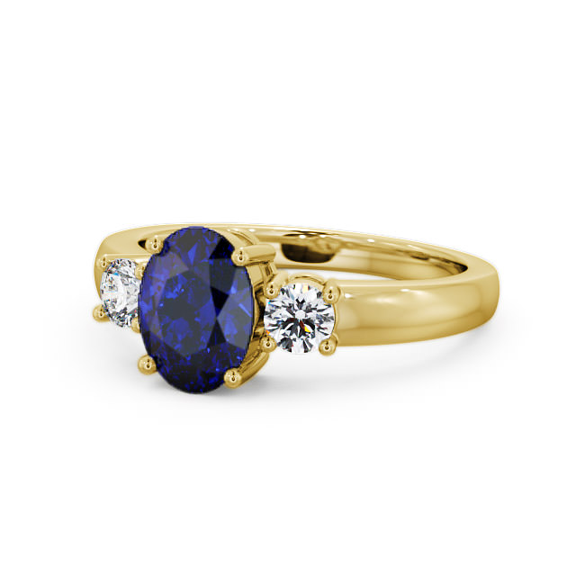 Three Stone Blue Sapphire and Diamond 1.30ct Ring 9K Yellow Gold - Mila GEM24_YG_BS_FLAT
