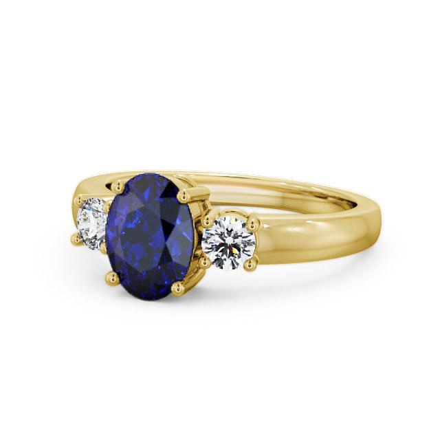 Three Stone Blue Sapphire and Diamond 1.30ct Ring 18K Yellow Gold Mila