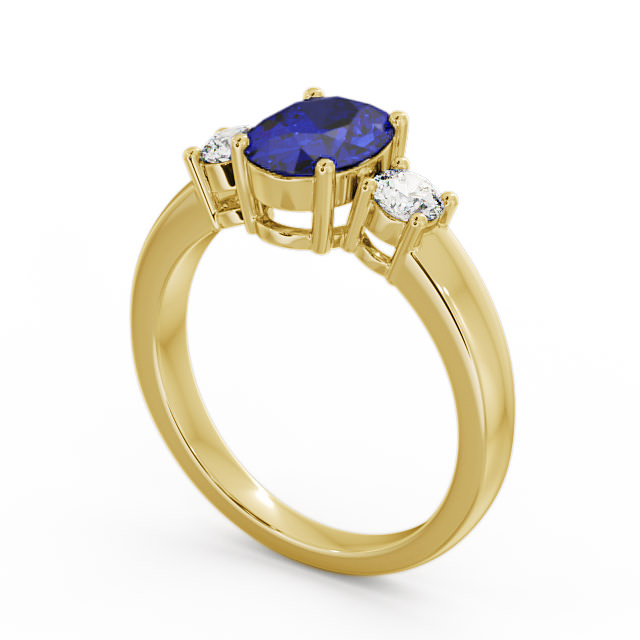 Three Stone Blue Sapphire and Diamond 1.30ct Ring 18K Yellow Gold - Mila