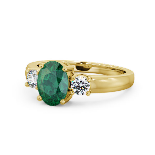 Three Stone Emerald and Diamond 1.15ct Ring 9K Yellow Gold - Mila GEM24_YG_EM_FLAT