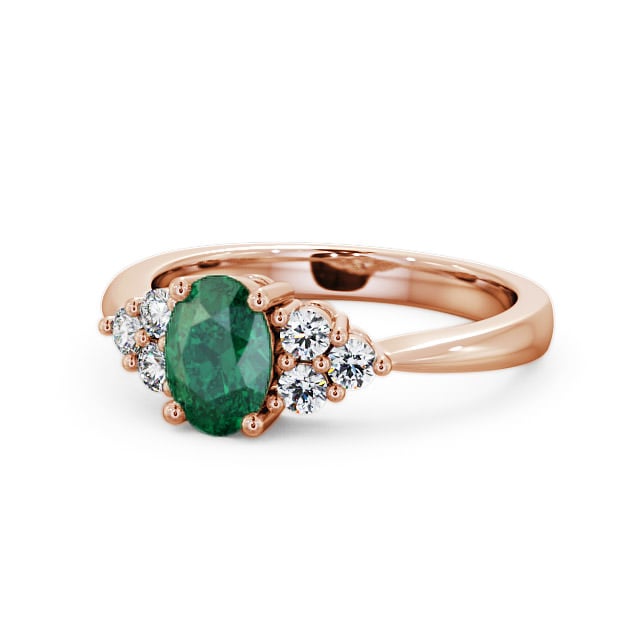 Multi Stone Emerald and Diamond 1.09ct Ring 18K Rose Gold - Freya GEM25_RG_EM_FLAT