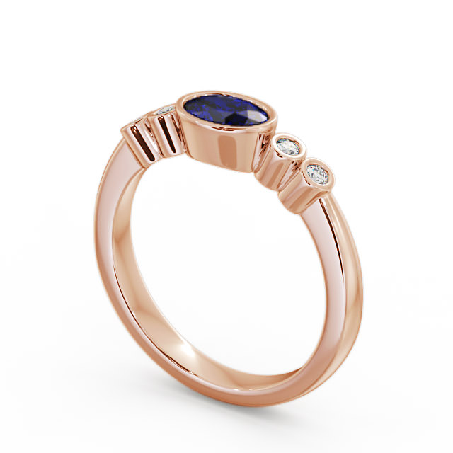 Five Stone Blue Sapphire and Diamond 0.66ct Ring 18K Rose Gold - Amia