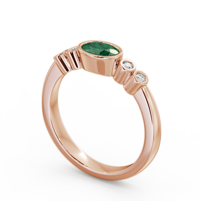 Five Stone Emerald and Diamond 0.58ct Ring 18K Rose Gold - Amia